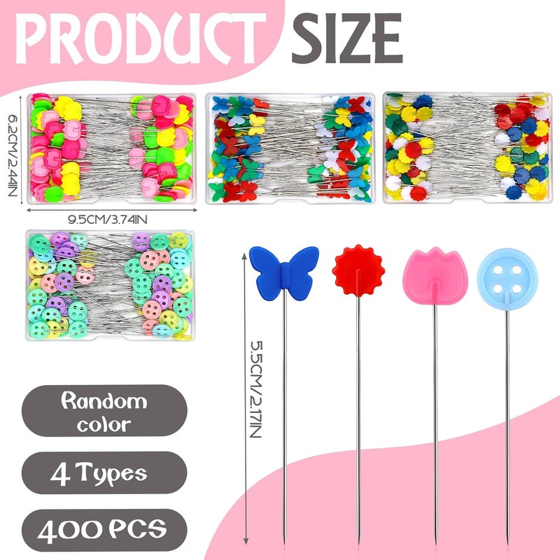 FTEVEN 400PCS Flat Head Straight Pins Kits, Head Sewing Pins Quilting Pins, Flower Head Sewing Pins for Fabric with Storage Boxes for Sewing DIY Projects, Dressmaker Decoration - Image 2